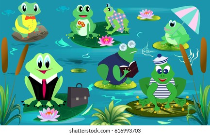 Funny Frogs Vector Illustrations