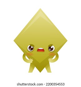 Funny Frowning Green Rhombus as Geometric Shape Character with Angry Face Expression Vector Illustration