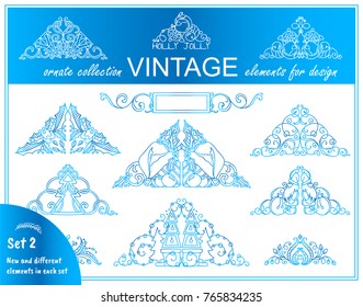 Funny frozen collection of Christmas elements. Cute triangles with different design. Sweet hand drawing illustrations in ornate doodle style. Snow-blue color