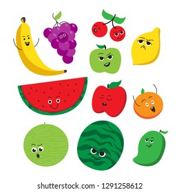 Funny fruit cartoon illustration with multiple expression