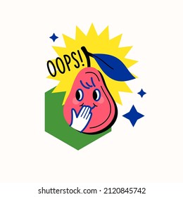 Funny fruit in cartoon style. The fruit with happy eyes smiles cheerfully.