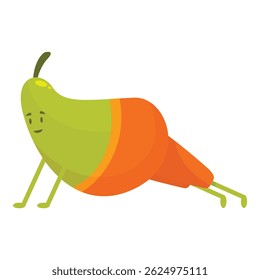 Funny fruit character doing sport, healthy and active lifestyle, vegetarian mascot, fitness pear