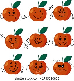 Funny fruit character isolated on white backgroundred apple with various emotions.