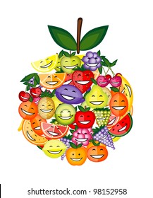 Funny fruit characters smiling together, apple shape for your design