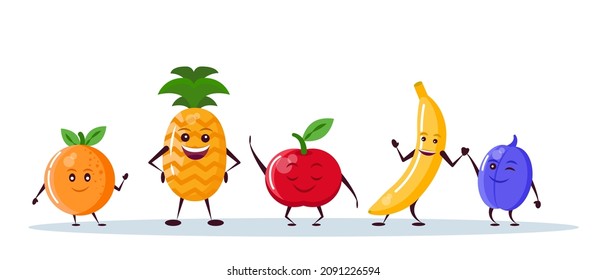 Funny fruit characters. Vector illustration.