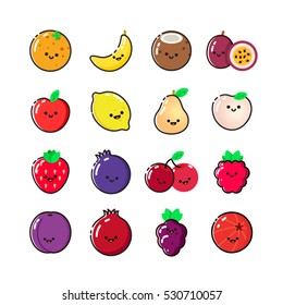 Funny fruit icon collection with faces