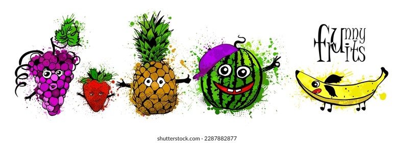 Funny fruit set. Vector illustration