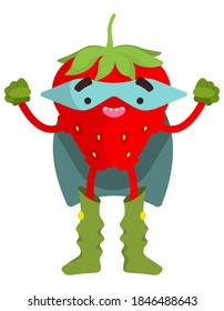 Funny fruit superhero. Strawberry in cartoon style.