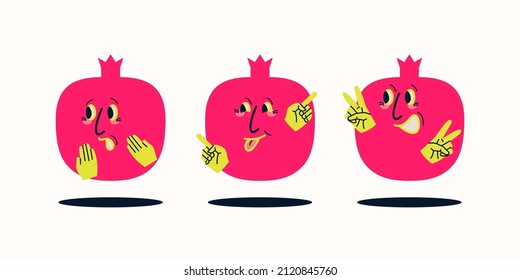 Funny fruits in cartoon style. The fruit with happy eyes smiles cheerfully. Funny cartoon characters.