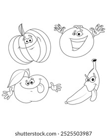 Funny fruits coloring page for childrens