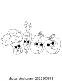 Funny fruits coloring page for childrens