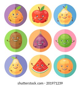 Funny fruits icons. Vector illustration.