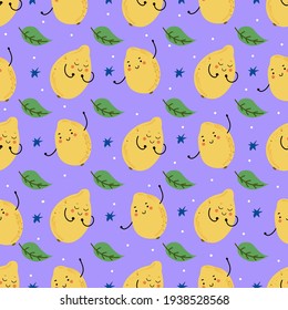 Frutos divertidos patrón sin fisuras. Ilustración de estilo plano.