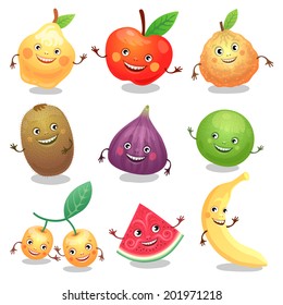 Funny fruits set. Vector illustration.