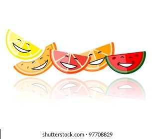 Funny fruits smiling together for your design