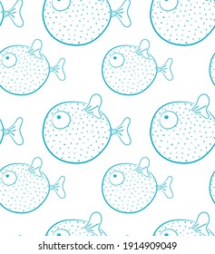 Divertida farsa. Patrón sin foco con peces. Ilustración del material vector dibujado a mano.