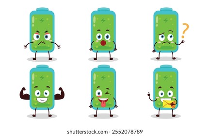 funny full battery cartoon with different expressions character design illustration