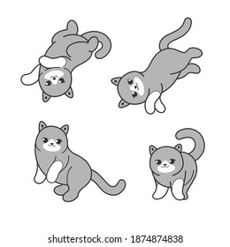 Funny full cat in different poses in cartoon style.