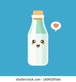 Funny full milk bottle character with smiling face, cartoon vector illustration isolated on color background. Cute and funny milk bottle character, dairy product mascot