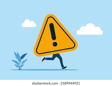 Funny funky guy exclamation attention sign instead of body. Investigate and Incident management, root cause analysis or solving problem, identify risk or critical failure concept. Vector illustration