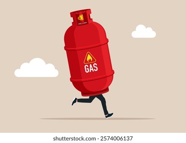 Funny funky guy gas cylinder instead of body. World economy forecast, commodity prices for trade and investment. Flat vector illustration.