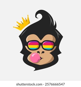 Funny funky monkey bubble gum . Pop Art logo. Colorful design with soft background. Abstract vector illustration. Isolated black background for t-shirt, poster, clothing, merch, apparel, badge design