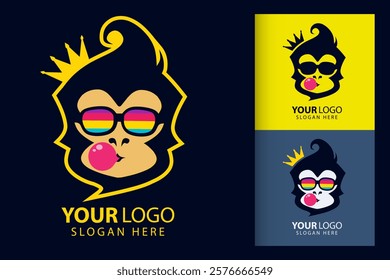 Funny funky monkey bubble gum . Pop Art logo. Colorful design with soft background. Abstract vector illustration. Isolated black background for t-shirt, poster, clothing, merch, apparel, badge design