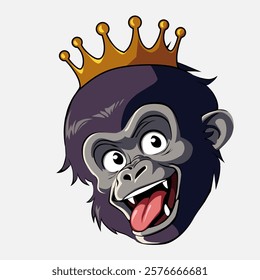 Funny funky monkey crown . Pop Art logo. Colorful design with soft background. Abstract vector illustration. Isolated black background for t-shirt, poster, clothing, merch, apparel, badge design