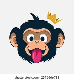 Funny funky monkey crown . Pop Art logo. Colorful design with soft background. Abstract vector illustration. Isolated black background for t-shirt, poster, clothing, merch, apparel, badge design