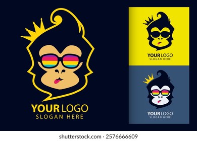 Funny funky monkey graphic art . Pop Art logo. Colorful design with soft background. Abstract vector illustration. Isolated black background for t-shirt, poster, clothing, merch, apparel, badge design