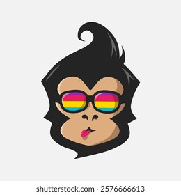 Funny funky monkey graphic art . Pop Art logo. Colorful design with soft background. Abstract vector illustration. Isolated black background for t-shirt, poster, clothing, merch, apparel, badge design