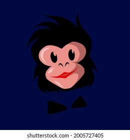 Funny funky monkey Line. Pop Art logo. Colorful design with dark background. Abstract vector illustration. Isolated black background for t-shirt, poster, clothing, merch, apparel, badge design