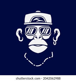 Funny funky monkey Line. Pop Art logo. Colorful design with dark background. Abstract vector illustration. Isolated black background for t-shirt, poster, clothing, merch, apparel, badge design