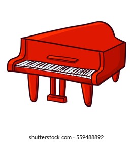 Funny and funky red grand piano in simple cartoon style - vector.