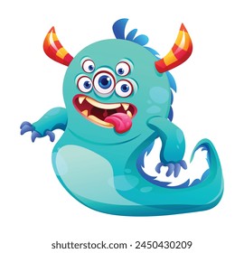 Funny furry monster cartoon character. Vector illustration isolated on white background