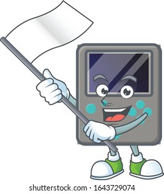 Funny game console cartoon character design with a flag
