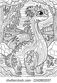 Funny game dragon. Background forest tropics. Antistress for children and adults. Illustration on white background. Zen-tangle style.