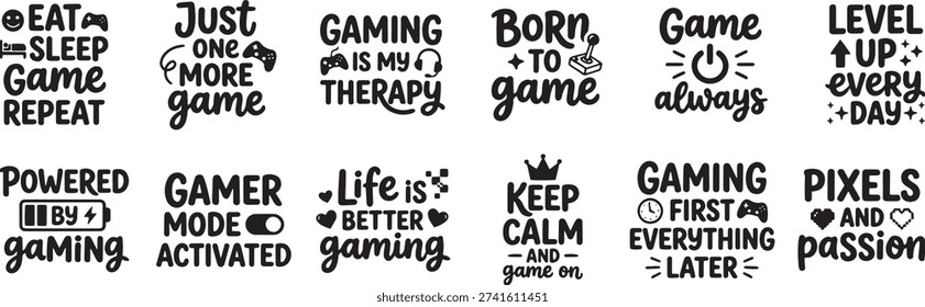 Funny Gamer Quotes Hand Lettered Typography Bundle for Gaming Lovers