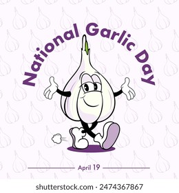 funny garlic character in retro rubber hose style, national garlic day, cartoon character garlic	