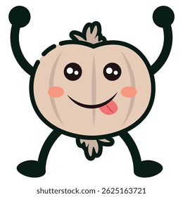 Funny garlic face icon. Vector illustration