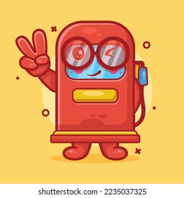 funny gasoline pump character mascot with peace sign hand gesture isolated cartoon in flat style design