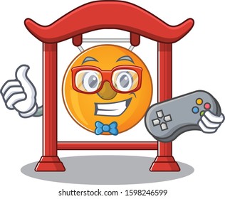 Funny geek gamer chinese gong Scroll cartoon character style
