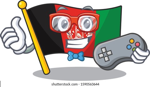 Funny geek gamer flag afghanistan Scroll cartoon character style