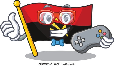 Funny geek gamer flag angola Scroll cartoon character style