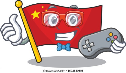 Funny geek gamer flag china Scroll cartoon character style