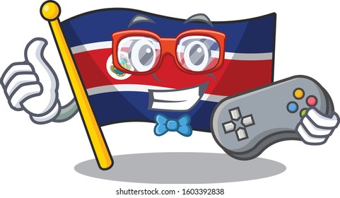 Funny geek gamer flag costa rica Scroll cartoon character style