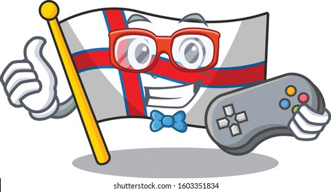 Funny geek gamer flag faroe island Scroll cartoon character style