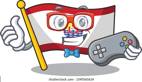 Funny geek gamer flag french polynesia Scroll cartoon character style