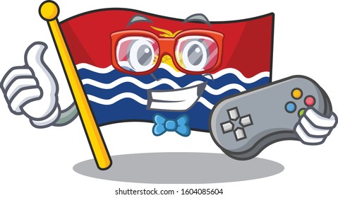 Funny geek gamer flag kiribati Scroll cartoon character style
