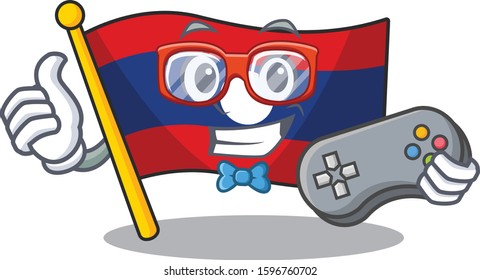 Funny geek gamer flag laos Scroll cartoon character style
